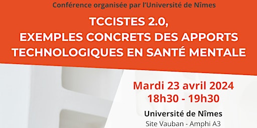 Imagem principal do evento TCCistes 2.0, exemples concrets des apports technologiques en santé mentale