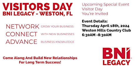 BNI Legacy Exclusive In-Person Visitors Day @ Weston Hills Country Club