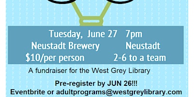 Imagem principal de Trivia Night at Neustadt Brewery: a fundraiser for the West Grey Library
