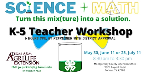 K-5 Science & Math Teacher Workshop  session 1(6 hours CPE)