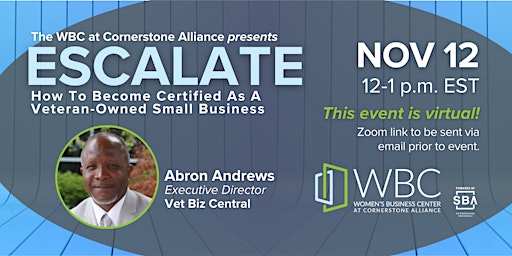 Primaire afbeelding van ESCALATE: How To Become Certified As A Veteran-Owned Small Business