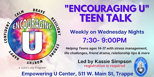 Imagem principal do evento "Encouraging U"  Teen Talk - IN-PERSON