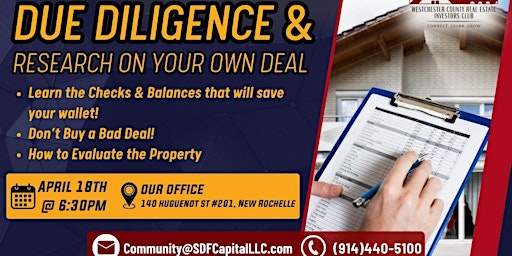 Imagem principal do evento How To Do Your Due Diligence & Research On Your Own Deal