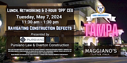 Imagen principal de CAM U TAMPA Complimentary Lunch and 2-Hr OPP CEU |  Maggiano's Little Italy