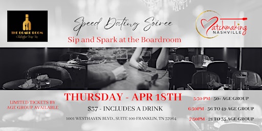 Speed Dating Soiree - Sip and Spark at The Boardroom (50+ Age group) primary image