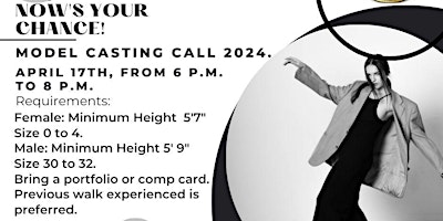 Imagem principal do evento Model Casting Call For Spring Highlight Concepts Fashion Show on June 2nd.