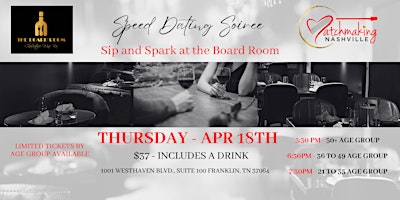 Speed Dating Soiree - Sip and Spark at The Board Room (36-49 Age group)  primärbild