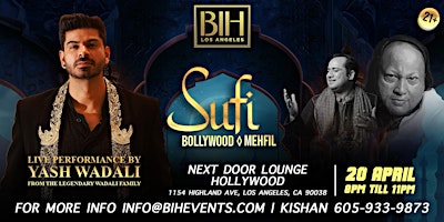 Image principale de Sufi Bollywood Mehfil (Live Band) ft. Yash Wadali on 20th April LA