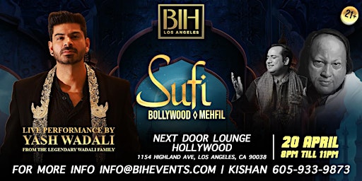 Primaire afbeelding van Sufi Bollywood Mehfil (Live Band) ft. Yash Wadali on 20th April LA