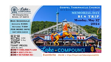 Lake Compounce, Amusement Park - Memorial Day 2024 Bus Trip