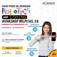 Primaire afbeelding van In-Person Free Robotics & Coding Workshop For Kids, Milpitas, CA (9-14 Yrs)