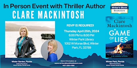 In Person Event with Thriller Author Clare Mackintosh