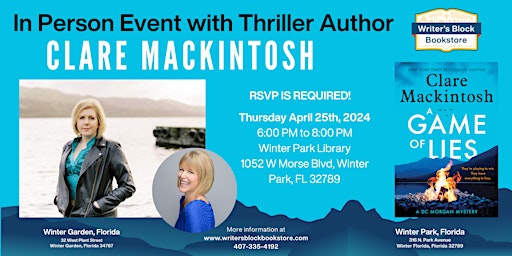 Imagem principal do evento In Person Event with Thriller Author Clare Mackintosh