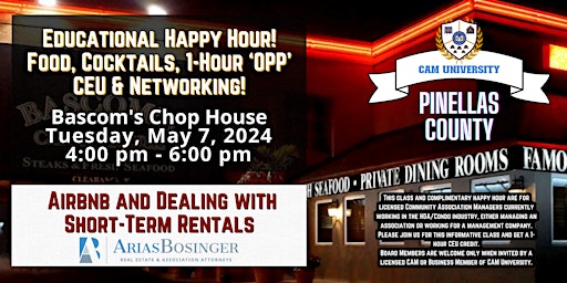 Imagen principal de CAM U PINELLAS COUNTY Educational Happy Hour and 1-Hr OPP CEU at Bascom's