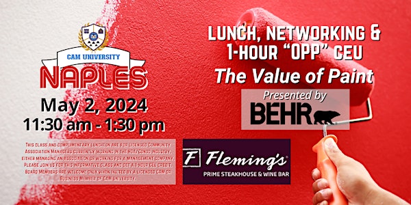 CAM U NAPLES Complimentary Lunch and 1-Hr OPP CEU at Fleming's