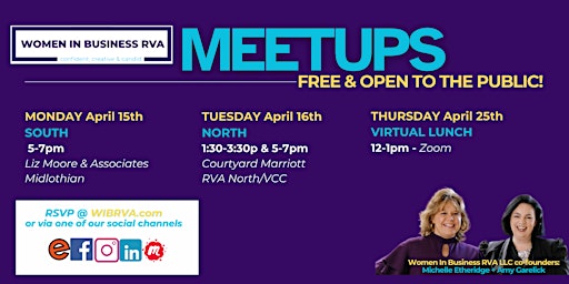 NORTH - TUESDAY APRIL 16th Women in Business RVA MeetUp (1:30pm-3:30pm) primary image