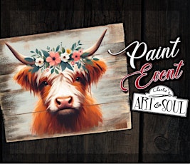 Highland cow on Wood Paint Event @ Devil's Due Distillery