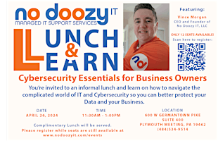 Primaire afbeelding van No Doozy IT Lunch and Learn - Cybersecurity Essentials for Business Owners