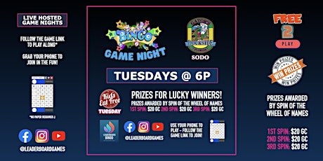 BINGO Game Night | Gator's Dockside - SODO Downtown Orlando FL - TUE 6p