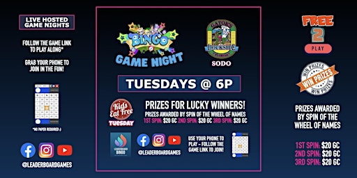 Image principale de BINGO Game Night | Gator's Dockside - SODO Downtown Orlando FL - TUE 6p