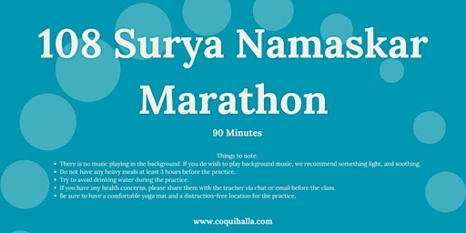 Primaire afbeelding van Challenge your Yoga Skills with 108 Surya Namaskar Marathon by Coquihalla