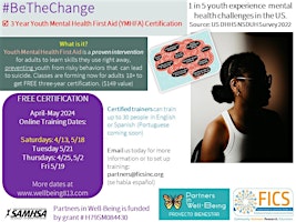 Image principale de SATURDAY 5/18! Youth Mental Health First Aid Certification Online IN TEAMS