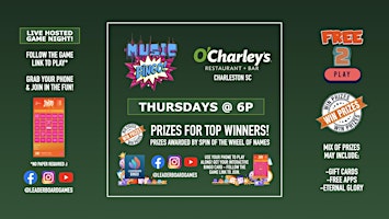 Imagem principal de Music BINGO  | O'Charley's - Charleston SC - THUR 6p @LeaderboardGames