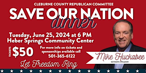 Imagem principal do evento Cleburne County Republican Party "Save Our Nation" Dinner