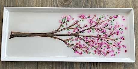 Crushed Glass Cherry Blossom Branch Charcuterie Tray Paint Sip Art Class