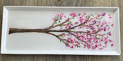 Crushed Glass Cherry Blossom Branch Charcuterie Tray Paint Sip Art Class