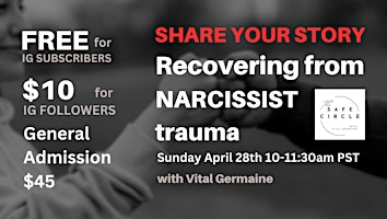 Primaire afbeelding van THE SAFE CIRCLE - Tell Your Story: RECOVERING FROM NARCISSISTIC TRAUMA