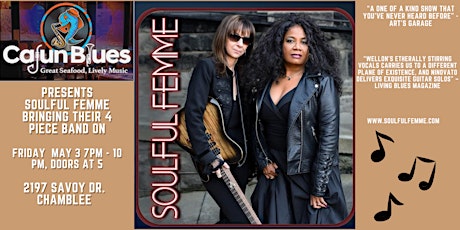 Soulful Femme live at Cajun Blues on Friday night May 3rd, 7-10pm