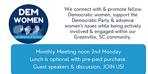 Immagine principale di Democratic Women of Greenville County Monthly Meeting 