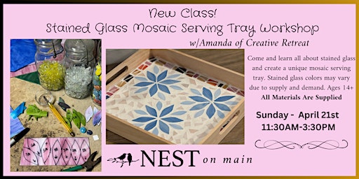 Image principale de NEW! Stained Glass Mosaic Serving Tray Workshop w/Amanda-Creative Retreat