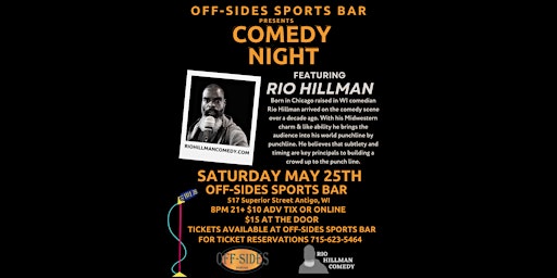Image principale de Off-Sides Sports Bar Comedy Night: Rio Hillman