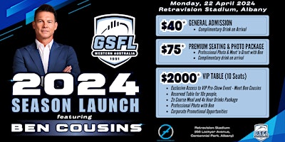 Imagem principal de Great Southern Football League 2024 Season Launch featuring Ben Cousin LIVE