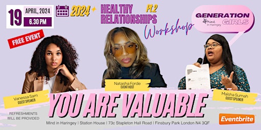 Primaire afbeelding van "YOU ARE VALUABLE" - HEALTHY RELATIONSHIPS WORKSHOP (Part 2)