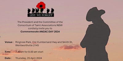 Image principale de ANZAC Commemoration Day Event 2024 - NSW Tamil Consortium