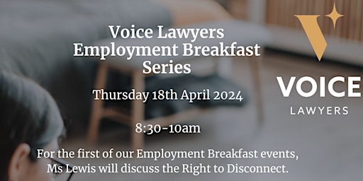 Primaire afbeelding van Voice Lawyers Employment Breakfast Thursday 18 April
