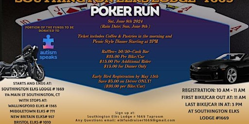 Imagem principal do evento Southington Elks Lodge #1669 Poker Run