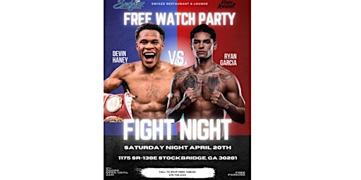 FREE Fight Night @ Swigzz Lounge 4/20 - Haney VS Garcia primary image