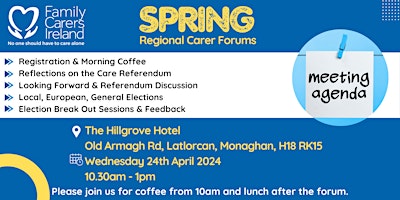 Primaire afbeelding van Family Carers Ireland - Spring Regional Carer Forum: Monaghan