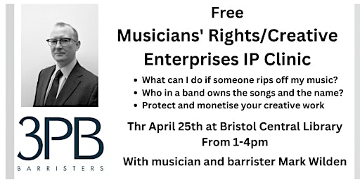 Primaire afbeelding van Free Musicians' Rights/Creative Enterprises  Clinics with IP  Barrister