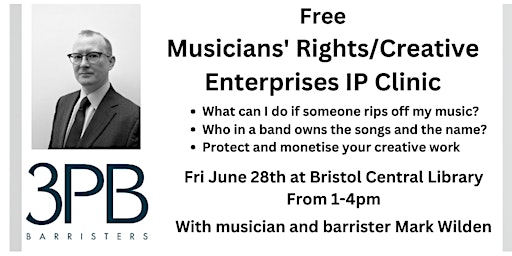 Imagem principal do evento Free Musicians' Rights/Creative Enterprises  Clinics with IP  Barrister
