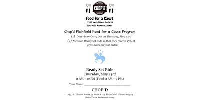 Primaire afbeelding van Food for a Cause - Ready Set Ride - Thursday May 23rd