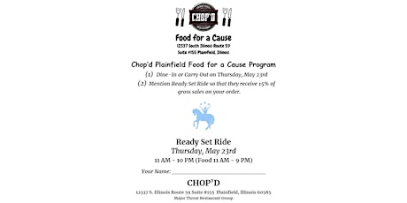 Food for a Cause - Ready Set Ride - Thursday May 23rd