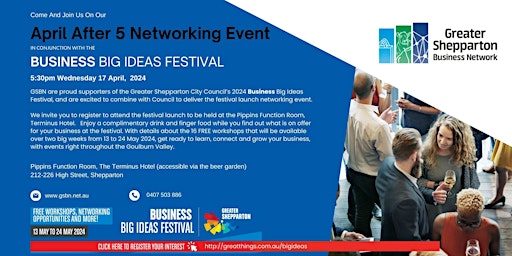 Imagen principal de After 5 Networking Event in conjunction with Business Big Ideas Festival