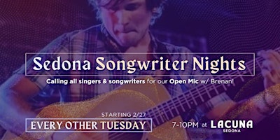 Imagem principal do evento Sedona Songwriter Nights - Open Mic w/ Brenan Woody!