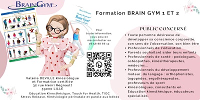 Primaire afbeelding van FORMATION BRAIN GYM 1&2 - 4 jours de formation