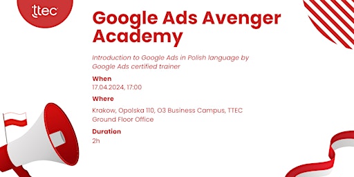Imagem principal do evento Google Ads Avenger Academy by TTEC (PL language edition)